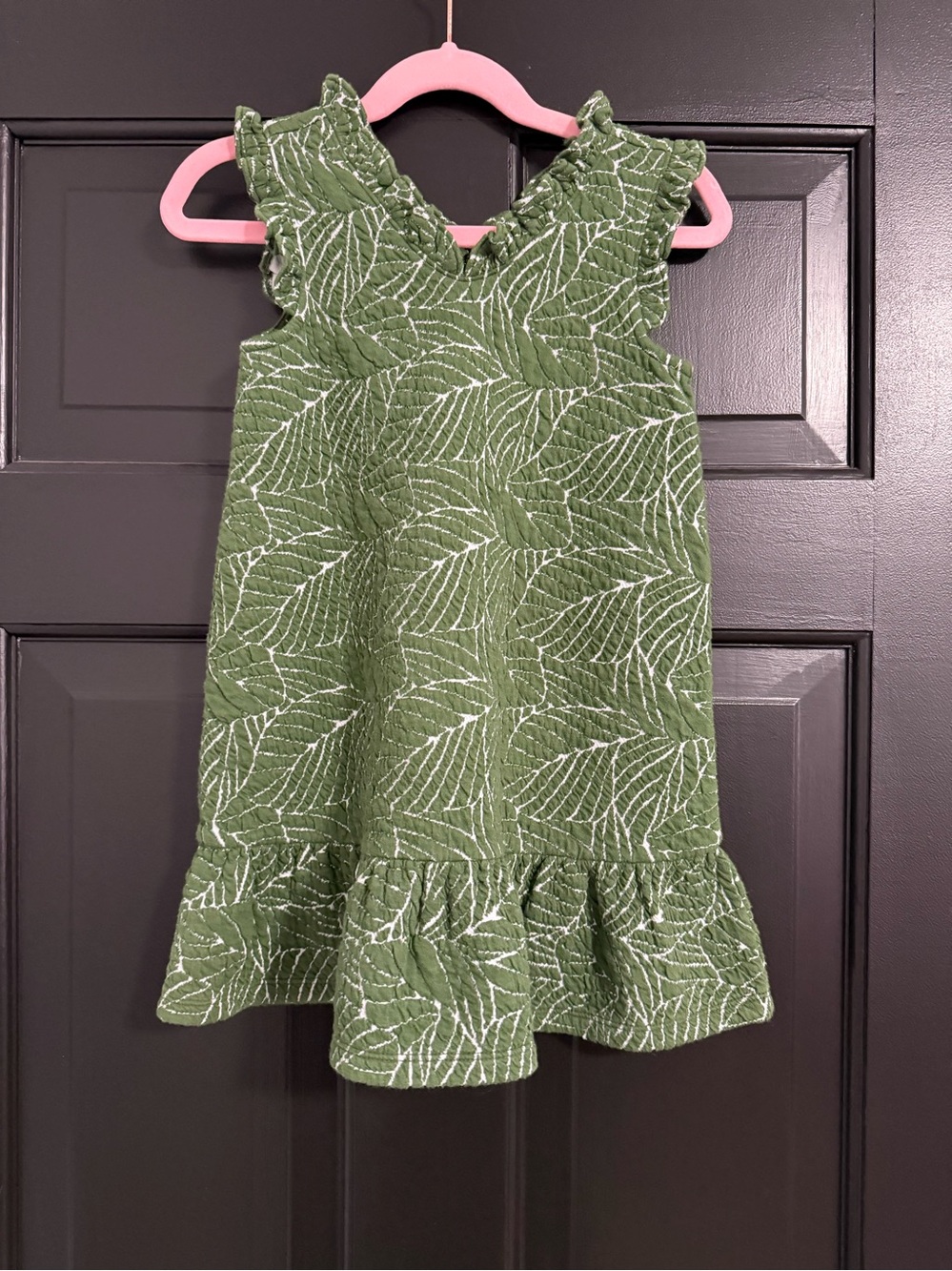 Janie and Jack Girls' Green Leaf-Print Ruffle Hem Dress 4T